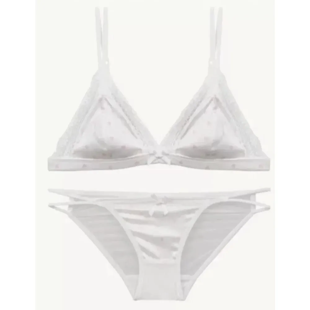 Elegant French Sweet Satin Lace Triangle Bra Pure Sexy Coquette Look Wirefree Small Bust Gathered Effect Thin Cup Bow Lingerie — image 6