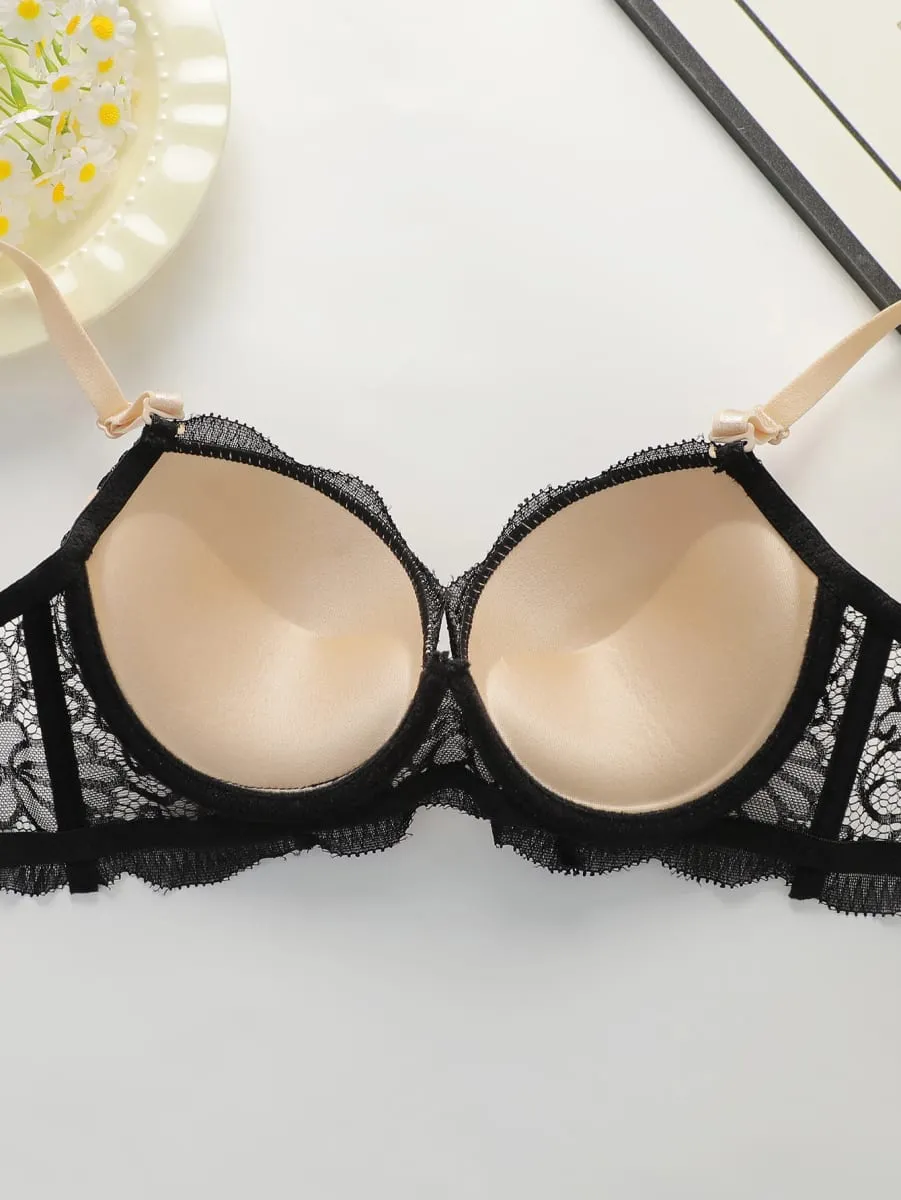 Women's sexy embroidered lace lingerie set with steel ring gathering push up daily casual close fitting bra set B2076 — image 4