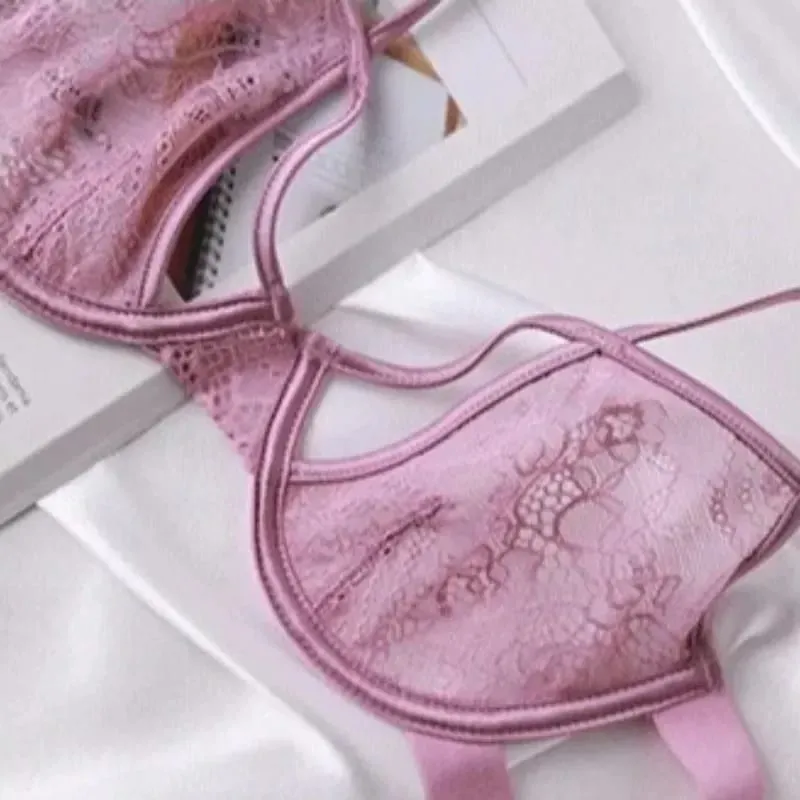 Sutiã e calcinha de renda ultra fina, lingerie sexy, conjunto de roupa íntima, perspectiva, tentação, sexy, transparente, conjunto de sutiã francês, rosa 2025 — image 4