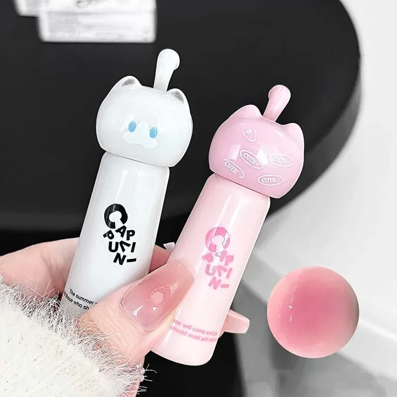 Cute Cat Water Mirror Lip Gloss Lasting Moisturizing Rose Apricot Pink Tint Lip Glaze Nude Lipstick Korean Makeup Girl — image 3