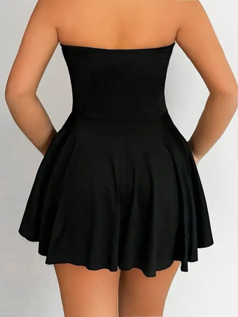 Spicy Girl Strapless Sleeveless Waist Cinching Short Dress Big Swing Skirt Slim Fit Mini Dress for Women — image 3