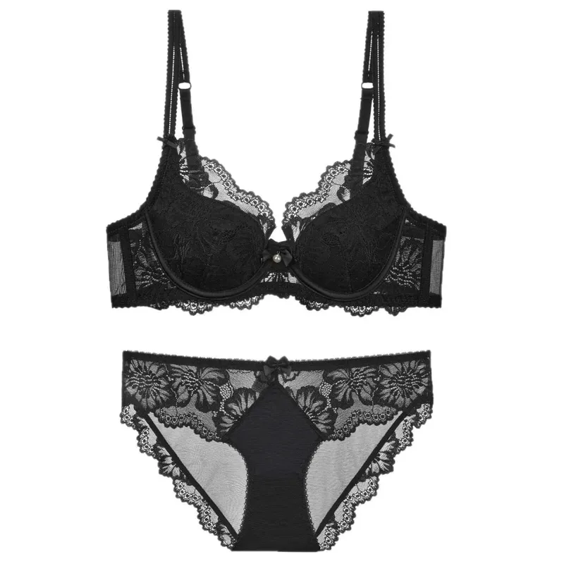 Summer Thin Lace Bra Set For Women Push‑Up Gather Side Fat Control Anti‑Sagging Sexy Soft Lingerie Underwear Kit