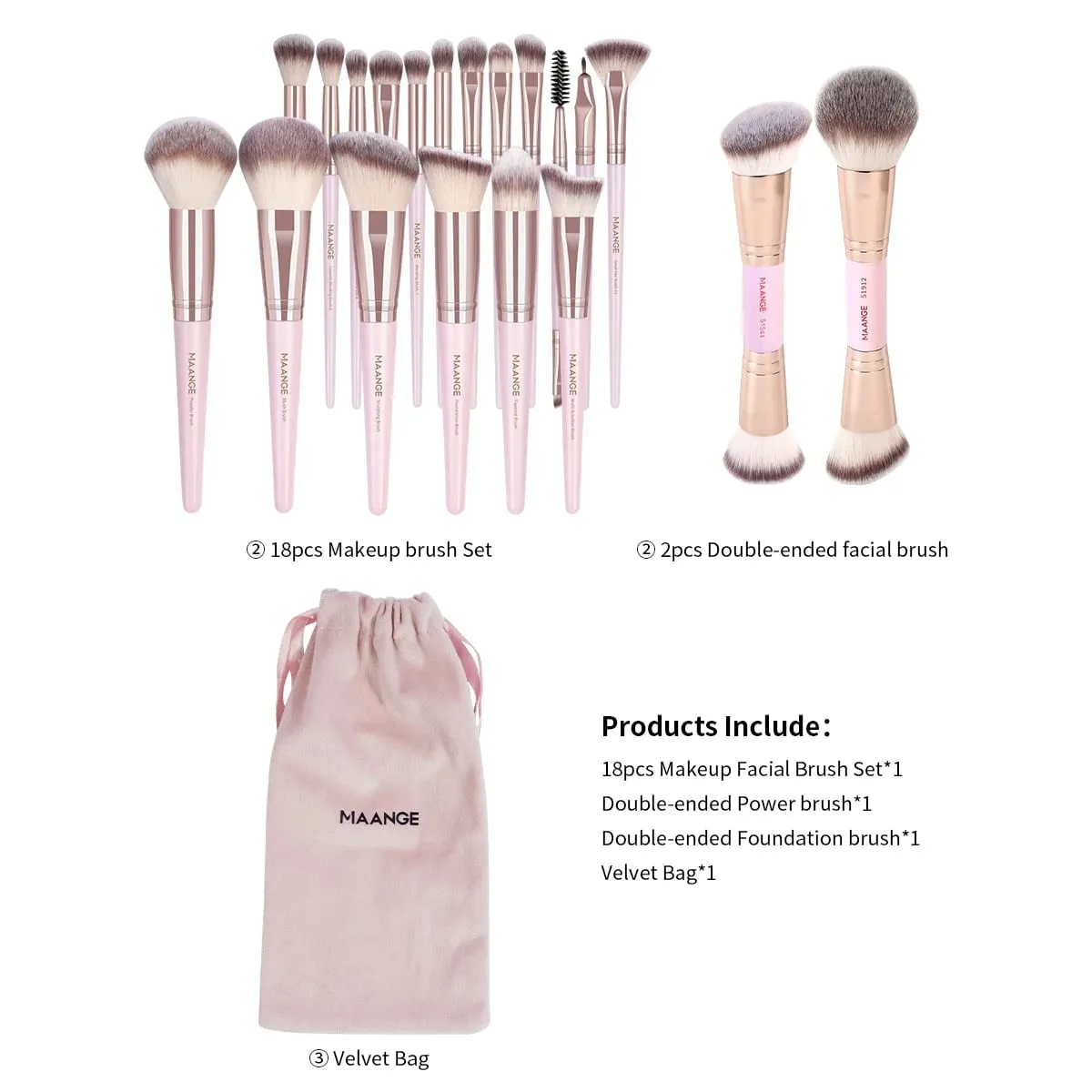 20pcs Professional Makeup Brush Set with Storage Bag Foundation Brush Powder Brush Eyeshadow Brush Basic Makeup Brushes — image 2