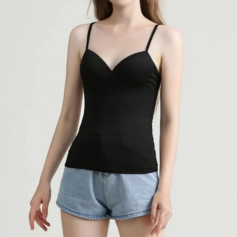 Solid Padded Bra Sexy Women Tops Camisole Top Women Vest Women Camisole with Built in Bra Cami Top Vest Tank Top — image 3