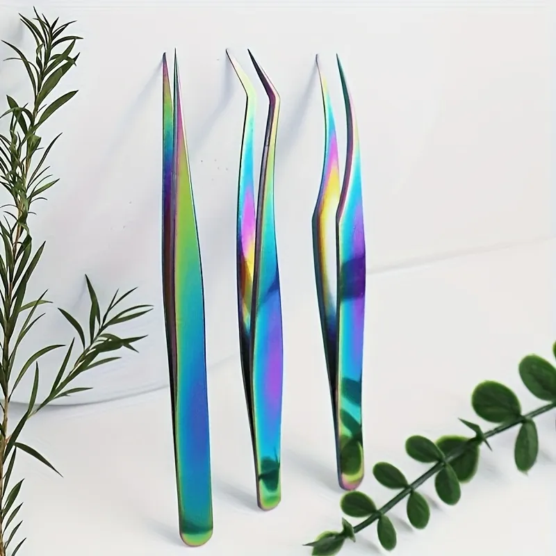3 Pcs Set Stainless Steel Eyelash Tweezers Set Multi-Functional Makeup Tool Eyelash Tweezer Hair Removal Tweezer Pointed Tweezer — image 3