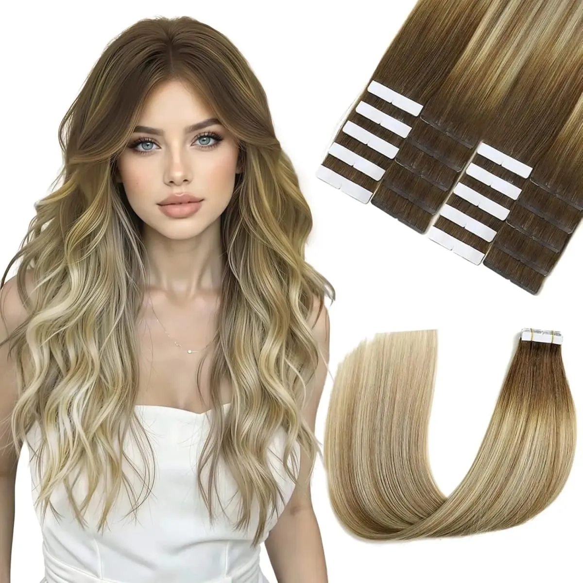 Dark Brown #2 Tape in Hair Extensions Human Hair 14-22inch Skin Weft Silky Straight
