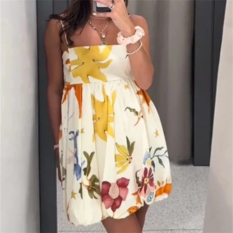 Print Slip Miniklänning Kvinnor Ärmlös Sommarklänning Kvinna 2025 Ruched Sundress Vestidos Rygglösa Korta Klänningar för Kvinnor — image 4