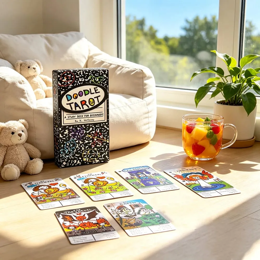 Doodle tarô cartas 78 versão em inglês adivinhação borad jogos de cartas bonito desenhado à mão para iniciantes e leitura espiritual — image 2