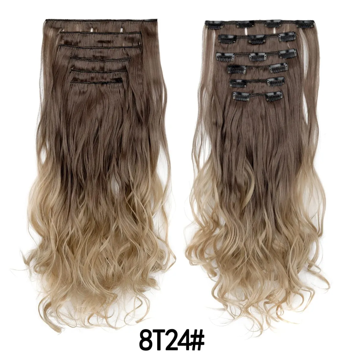 Grampo em extensões de cabelo 6 pçs peruca 20 Polegada longo ondulado sintético grosso trama dupla cabelo para mulheres cor gradiente uso diário — image 14