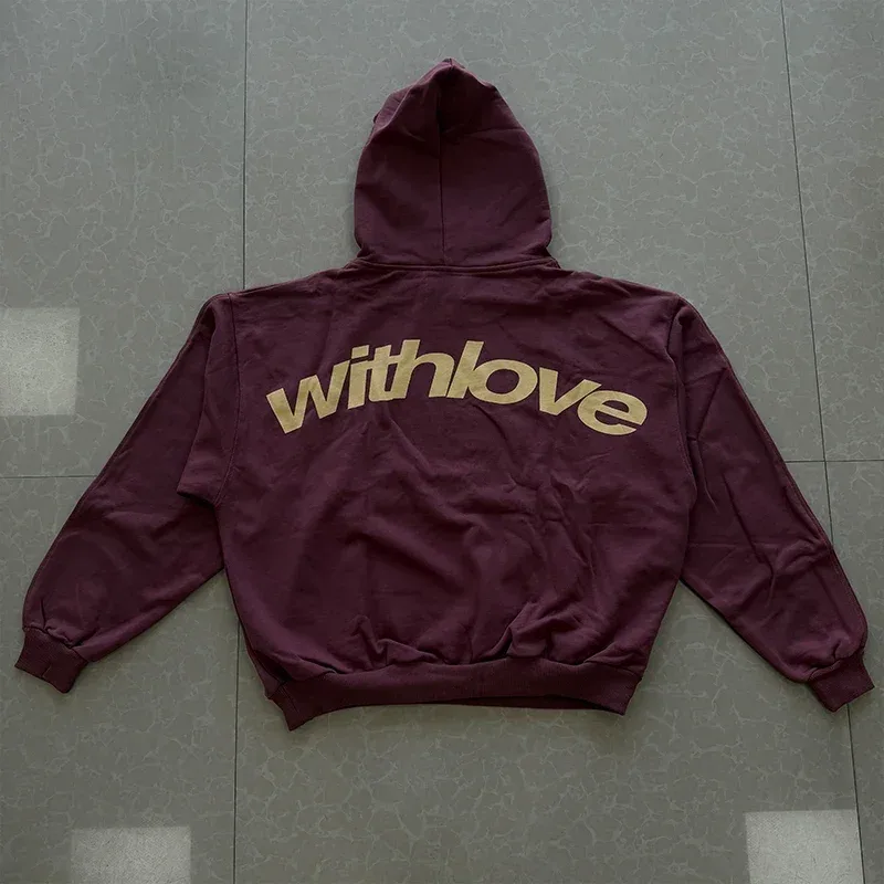Men's With Love Cursive Text Graphic Hoodie Sweatshirt Oversized Streetwear Pullover Casual Autumn Winter Hooded Top — image 2