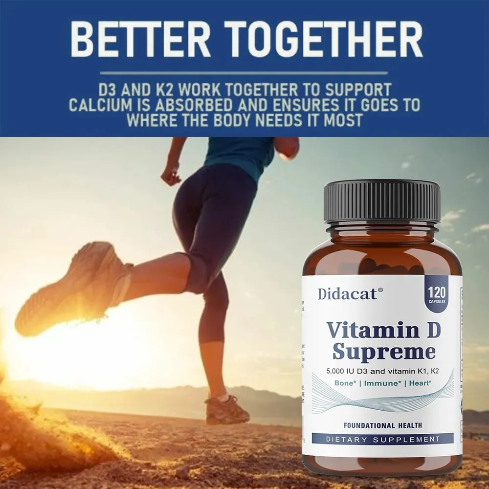 Vitamin D Supreme 5000 IU - Support Immune System + Bone Health - Gluten Free Vitamin D3 Supplement with Vitamin K — image 2