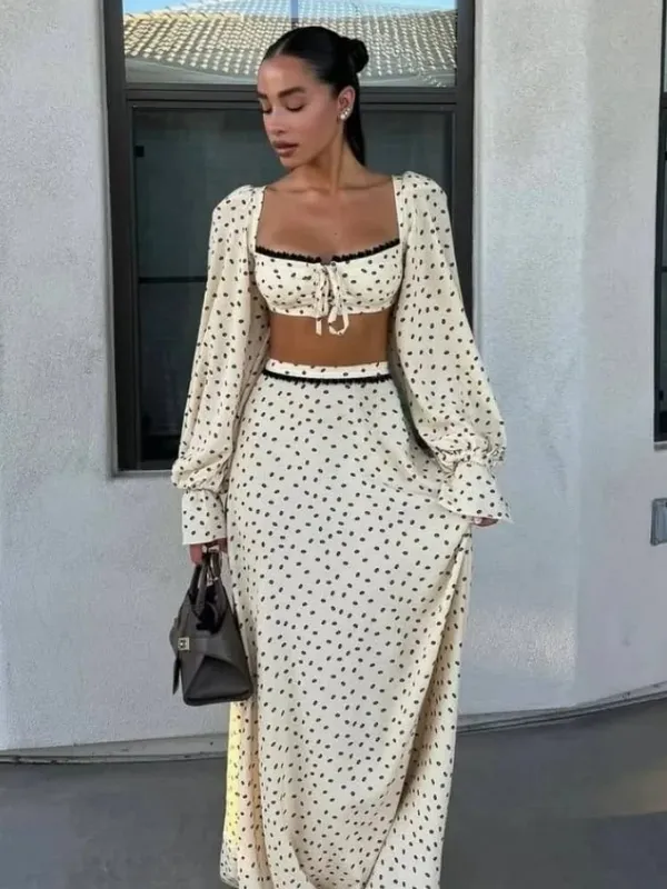 White Pink Floral Choker Neck Dress Women Elegant V-neck 3/4 Sleeves Peplum Ruffle Hem Long Dresses 2026 Lady Daily Vestidos New — image 11