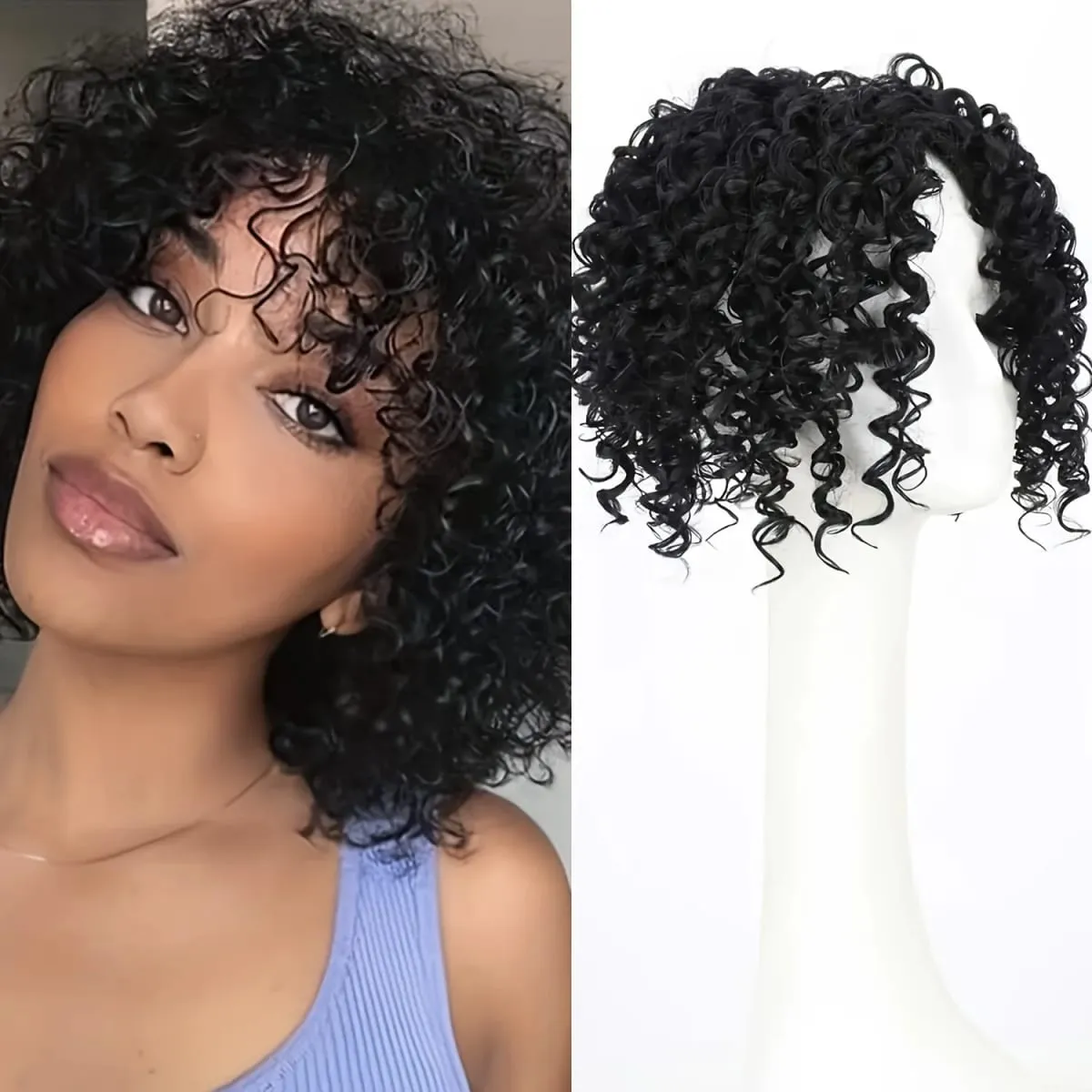 8inch Fluffy Natural Afro Kinky Curly Short Hair Toppers Hairpieces Clip-on Synthetic Hair Pieces for Women with Thinning Hair — image 7