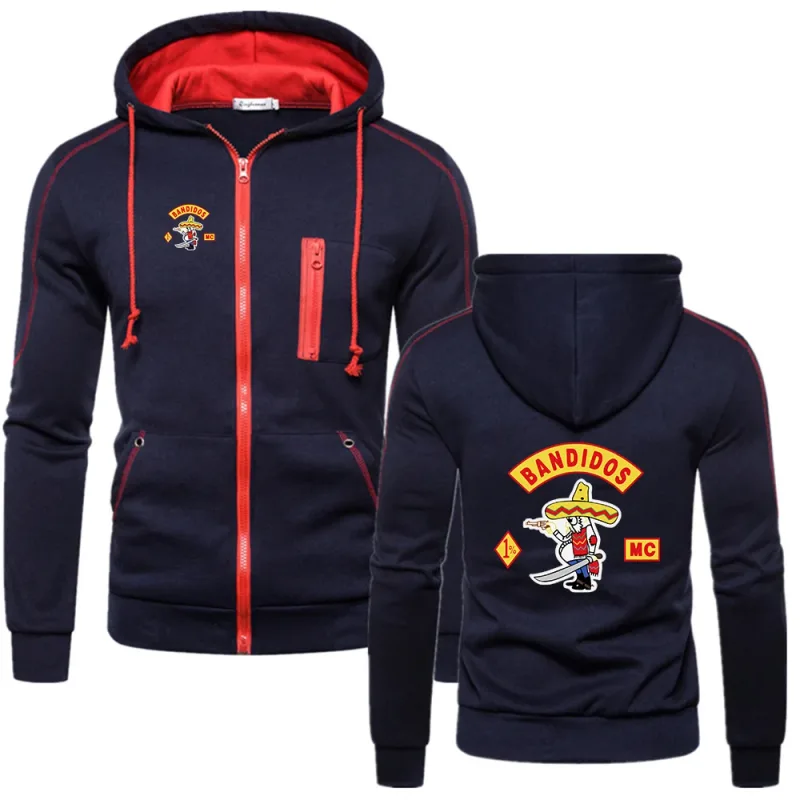 MC Bandidos Primavera Outono Moda Masculina Casual Hoodies Pulôveres Moletons Masculinos Cor Sólida Com Capuz Casaco Com Cordão