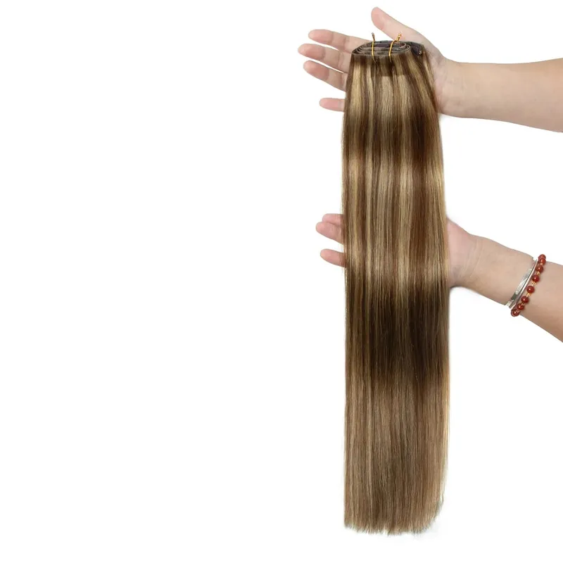 Women Lightweight Clip In Extensions 7Pcs Set Invisible PU Tape Weft Injected PU Natural Human Hair 12-24inch Adding Length Use
