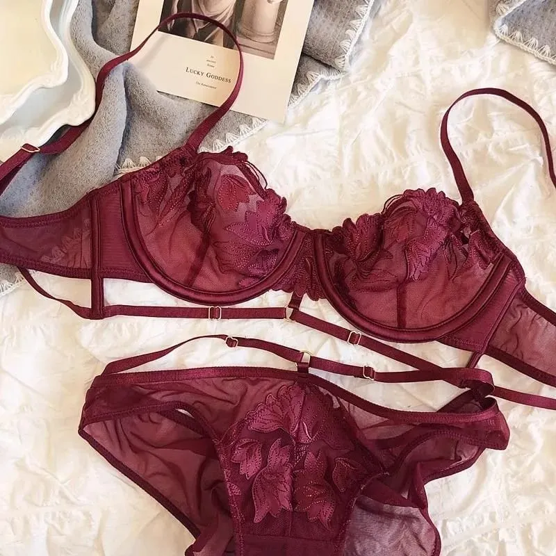 Sexy Lace Women Bra Push Up Underwear Brassiere and Panties Set Female Comfortable Lightweight Bow Semi Transparent Lingerie — image 8