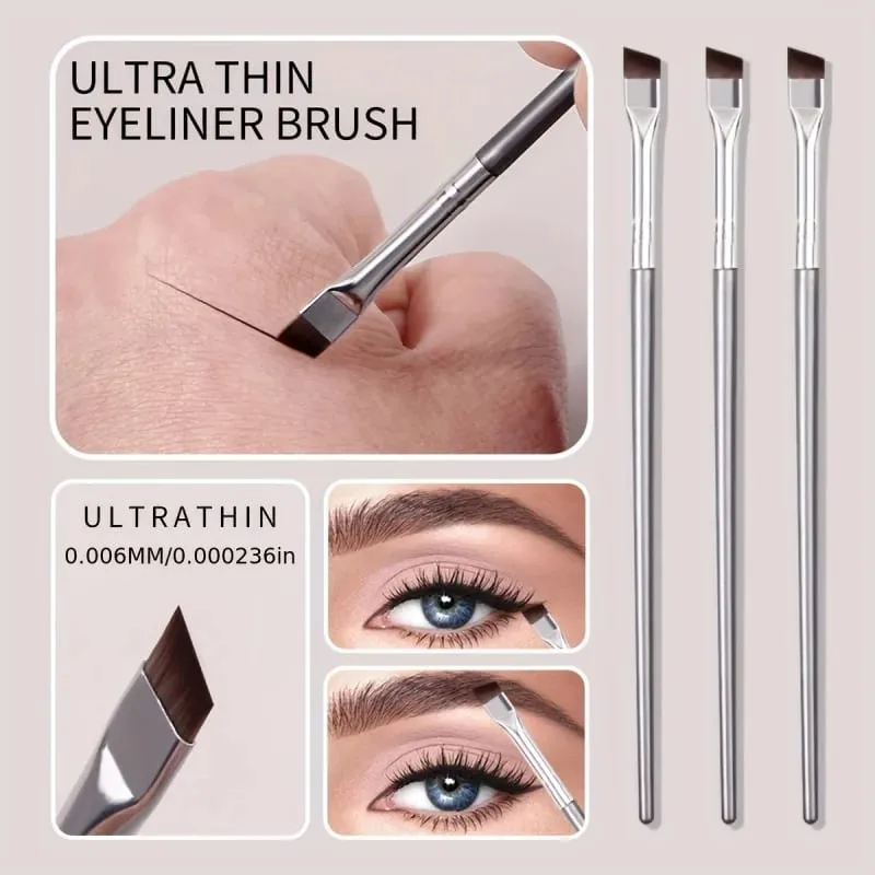 3 Silver Superfine Eyeliner Brushes Soft Brush Eyebrow Brush Portable Multi-Function Makeup Tools — image 2