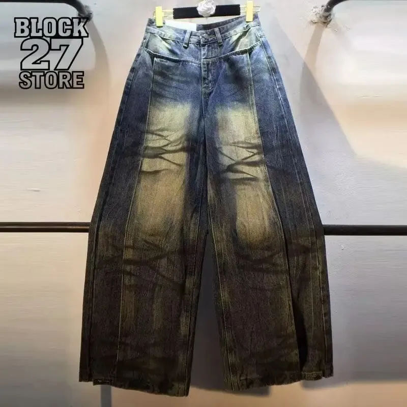 Harajuku Vintage Graffiti Painted Baggy Jeans Men’s Loose Slimming Curved Blade Wide Leg Pants Streetwear Fashion Trendy Autumn — image 2