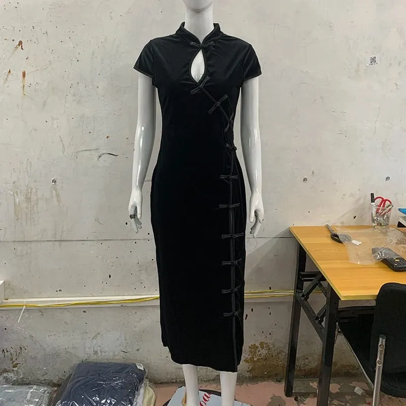 Retro Chinese Style Waist Cinched Cheongsam Slim Fit Dress Girl Slit Temperament Dress New Ins Fashion — image 5