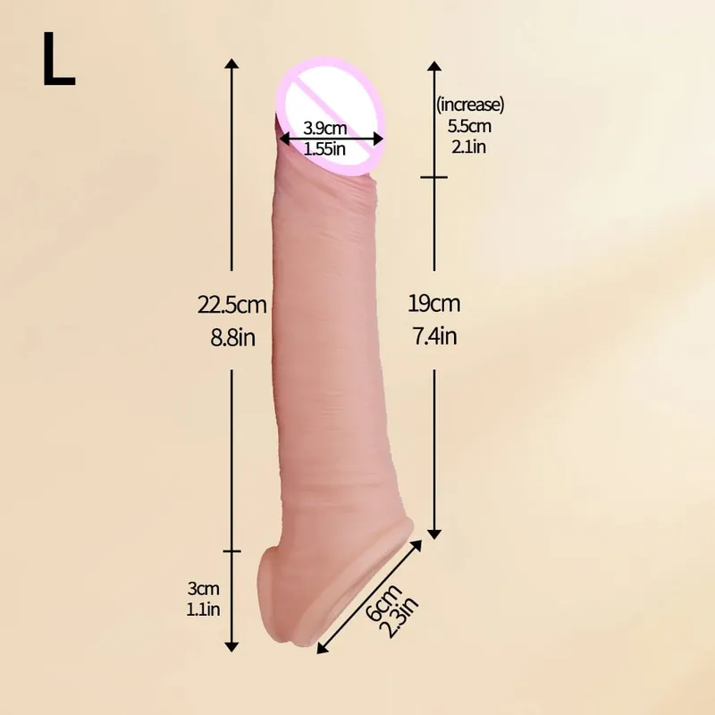 Makatotohanang Reusable Penis Sleeve Manipis Silicone Holster na May Anti-snap Ring Cock Enlargement Extender Para sa Mga Lalaki Delay Ejaculation — image 8
