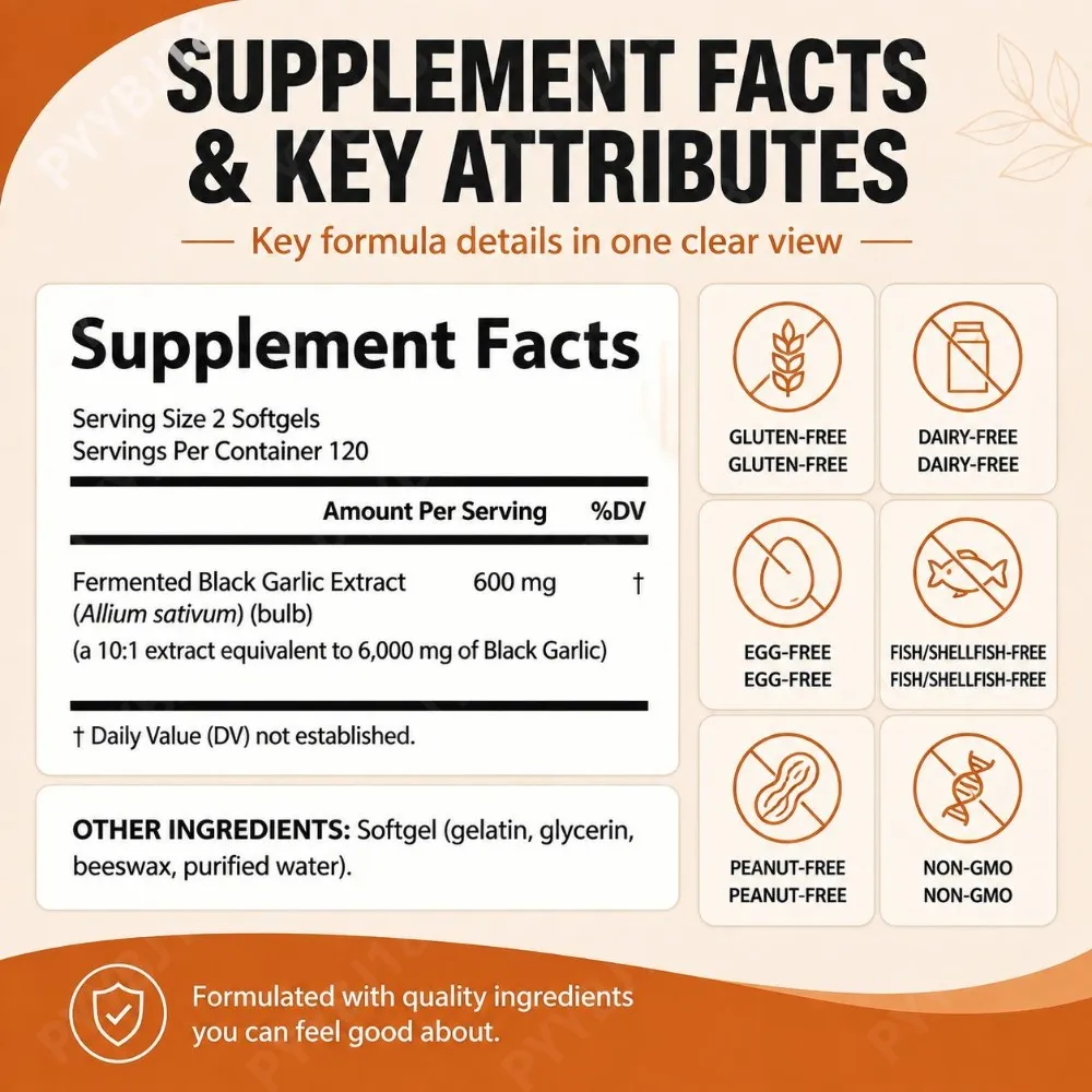 Fermented Black Garlic Extract Softgels 6000mg Equivalent Supplement for Daily Wellness Antioxidant Immune Support 240 Softgels — image 3