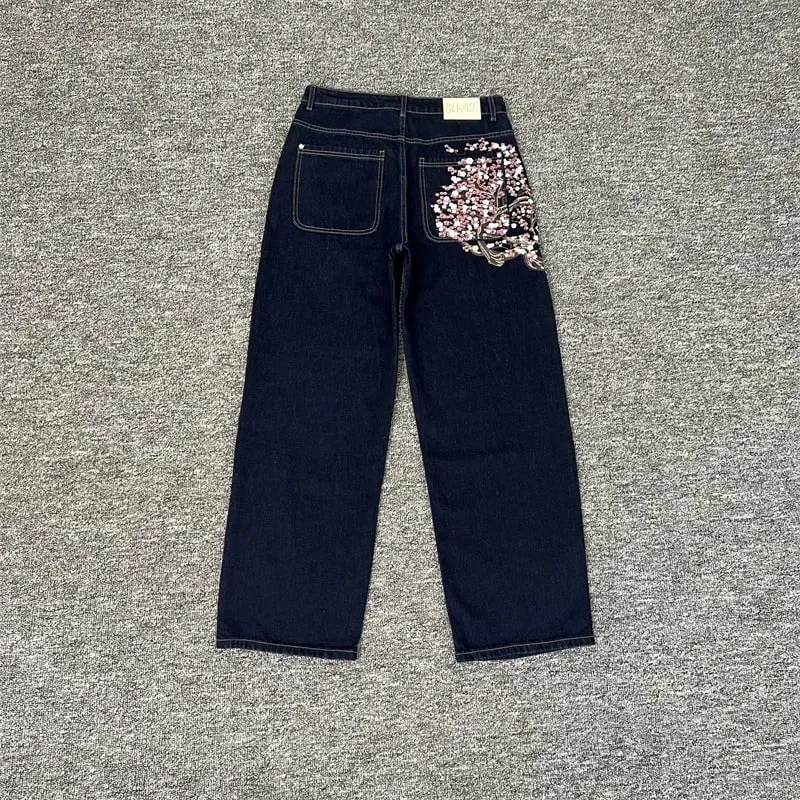 Heavy Embroidery Flowers Derschutze Mens Jeans Men Women 1:1 Best Quality Vintage Derschutze Womens Straight-leg Denim Pants — image 19