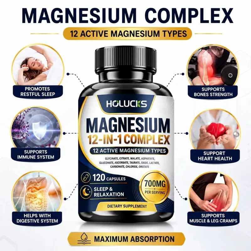 Magnesium Complex 700mg 12 in 1 Supplement Support Heart & Bone Health Aid Relaxation Improve Muscle Strength Boost Immune