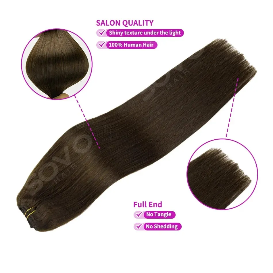 110G Tape PU Clip In Hair Premium Remy Clip In Human Hair Extensions 7pcs Clip-on Hair 14"-24" Balayage Ombre Mocha Brown Black — image 6