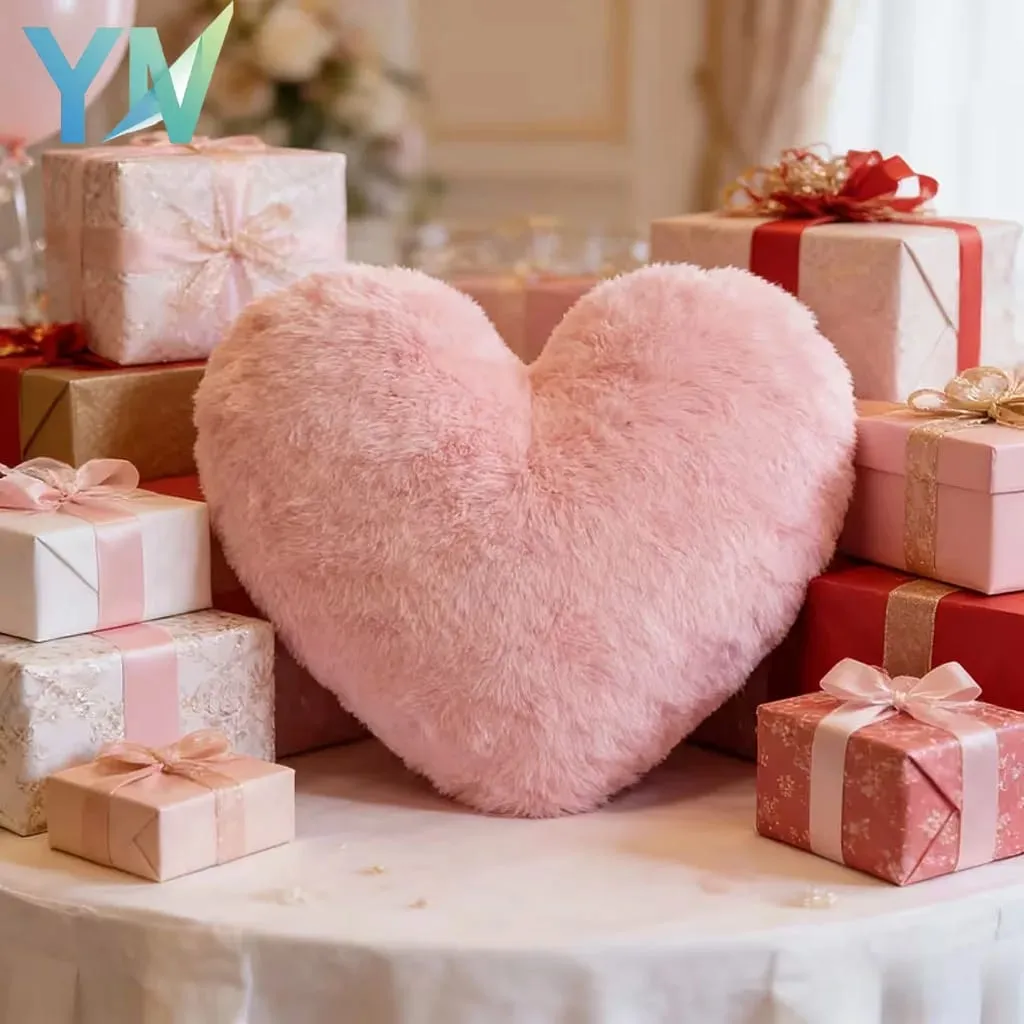 Valentine‘s Day Gift Heart Pillow Cute Fuzzy Throw Pillow for Home Decor Photo Shoot Prop Romantic Decorations Cushion — image 2
