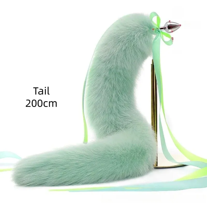 200cm Soft Real Fur Fox Tail Anal Plug with Split Design Metal Butt Plug for Women Cosplay Costume Flirt Sensory Sex Toys