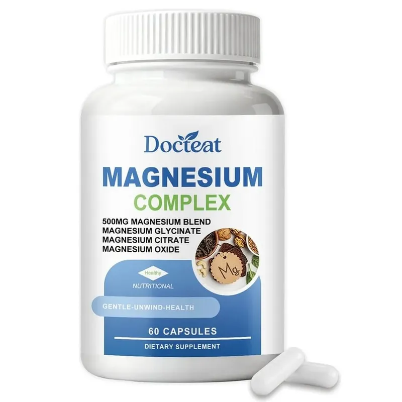 Docteat Magnesium Complex Capsules 500mg L-Theanine Taurine Supports Nerve Health Energy Metabolism Muscle Relaxation 60 Caps