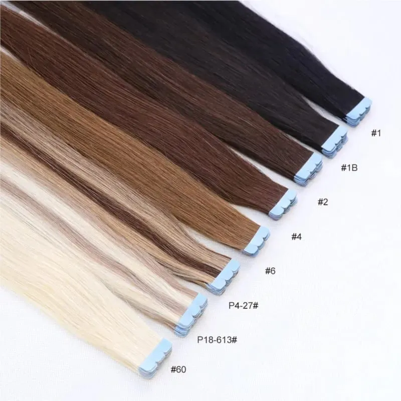 10Pcs Natural Real Smooth Remy Human Hair Mini Tape in Skin Weft Hair Extensions Soft Touch Texture Natural Shine Daily Use