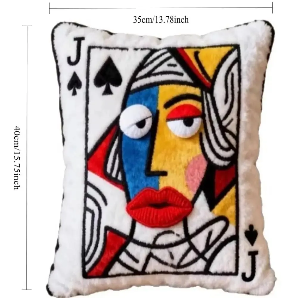 Patchwork Style Poker Card Cushion 3D Big Eyes High-Value Design Embroidered Pillow Card Game Theme Patchwork Pillow Gift Giving — image 7