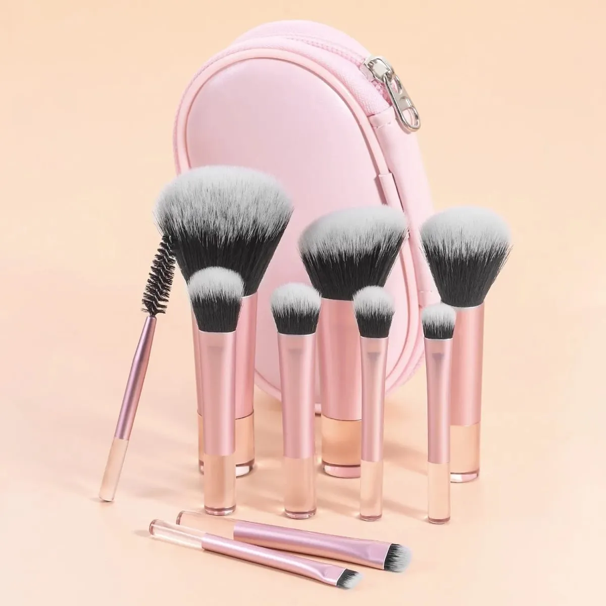 10pcs Pink Makeup Brush Set for Beginners Mini Portable Foundation Eyeshadow Brushes with Crystal Handle Includes Brush Pouch — image 2
