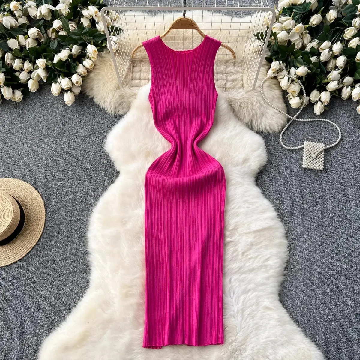 YuooMuoo Chic Fashion Sexy Wrap Hips Knitted Maxi Dress 2026 Spring Summer Ribbed Slim Elastic Sleeveless Tank Dress Lady Vestid — image 4