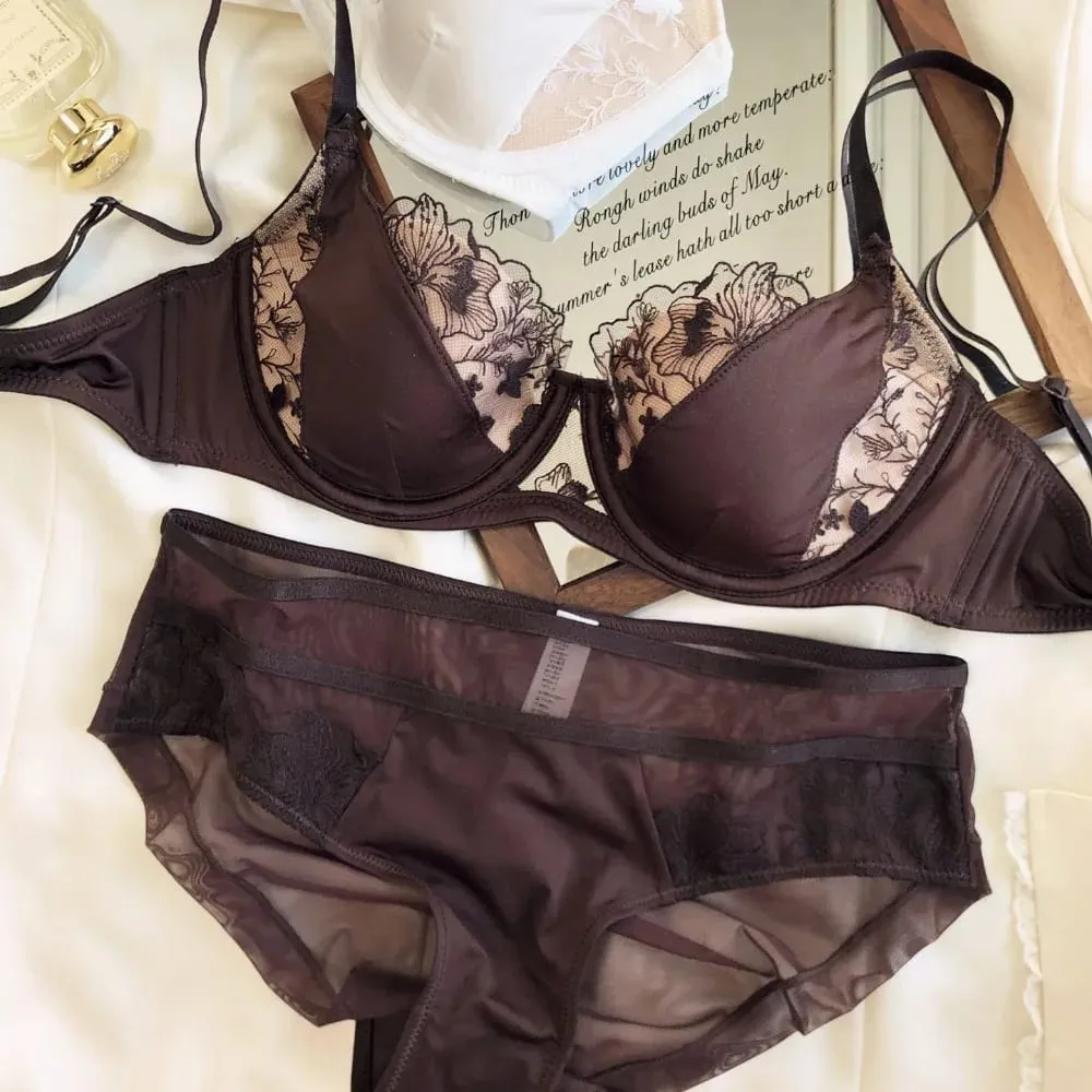الفرنسية الرجعية اللون كتلة الدانتيل الصدرية مجموعة لينة Underwire الحد الأدنى رقيقة كأس رفع دعم مجموعة الملابس الداخلية النساء حجم 34-40ABC — image 6