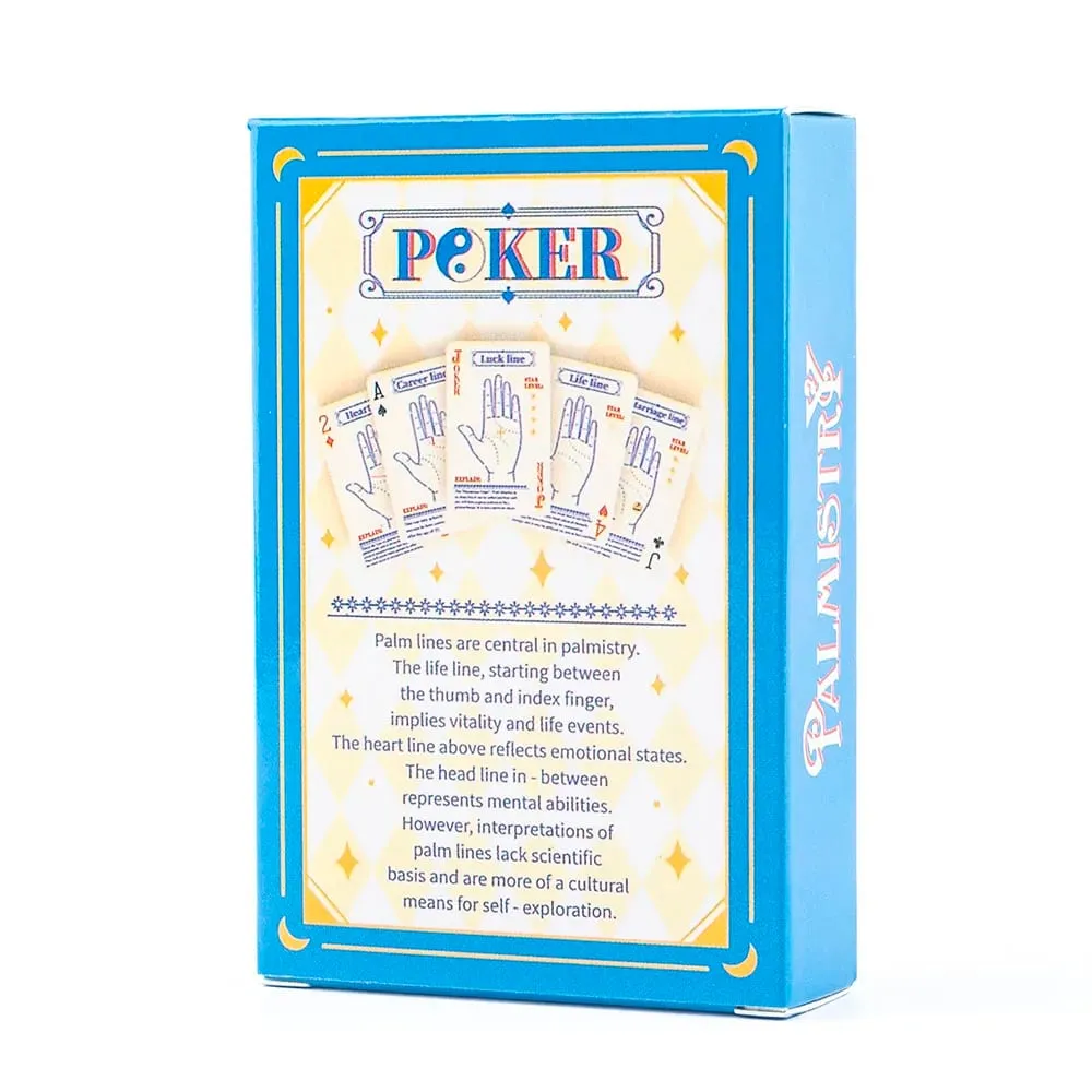 9*6cm 56-Card Palmistry Poker Deck Includes Life Heart & Wisdom Line Explanations – Blue Yin-Yang Design Backs — image 3