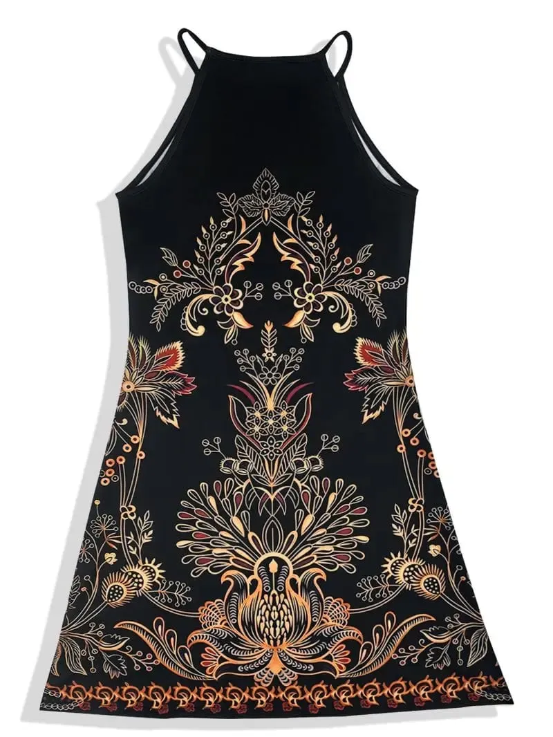 Women's Sleeveless Hanging Neck Short Dress Loose Silhouette Travel Vacation Style Casual Maxi Dress for Summer — image 3