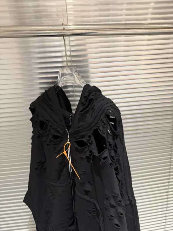 High Quality Ripped Hole Zipper Sweatshirts Hip Hop Woman Hoodies Streetwear Men Clothing — image 7