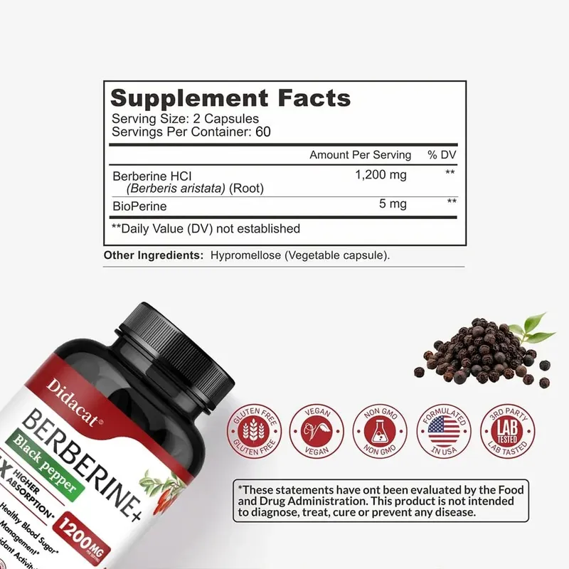 Berberine HCl Supplement - for Metabolism & Cholesterol Weight Management GI & Immunity Vegetarian Gluten-Free — image 4