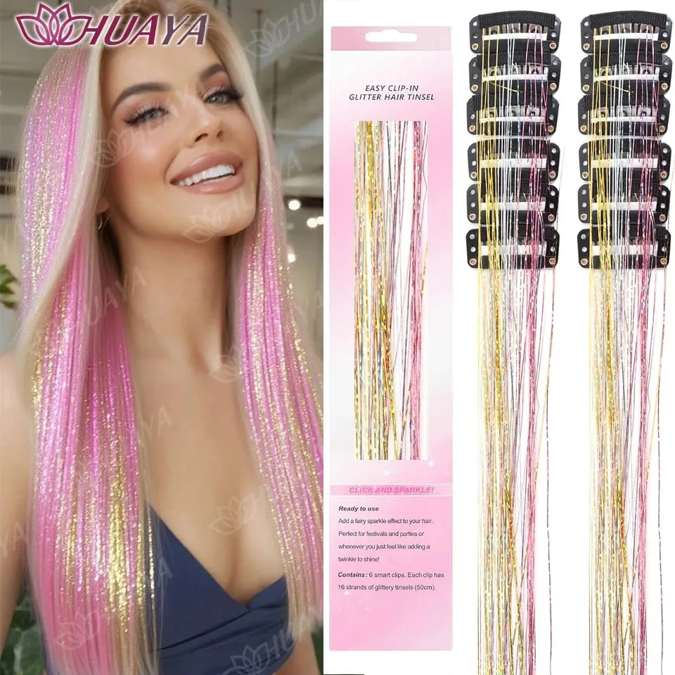 12Pcs/set Hair Tinsel Clip in Glitter Tinsel Hair Extensions Synthetic Shiny Sparkling Fairy Hair Tinsel Party Hair Accessories — image 14