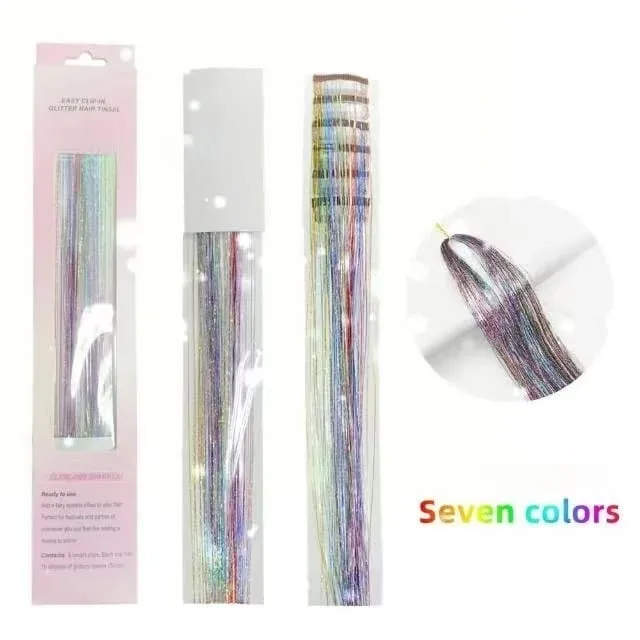 6Pcs Hair Tinsel Clip in Hair Extensions 20 Inch Synthetic Colorful Shiny Sparkle Glitter Tinsel Hair for Women Girls Cosplay — image 19