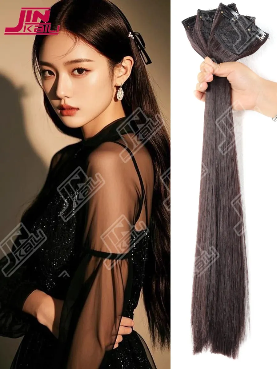 JKL Long Hair Extension Pieces Realistic Volume Boost Invisible Traceless Three Piece Set Asian Synthetic Hair Extensions — image 9
