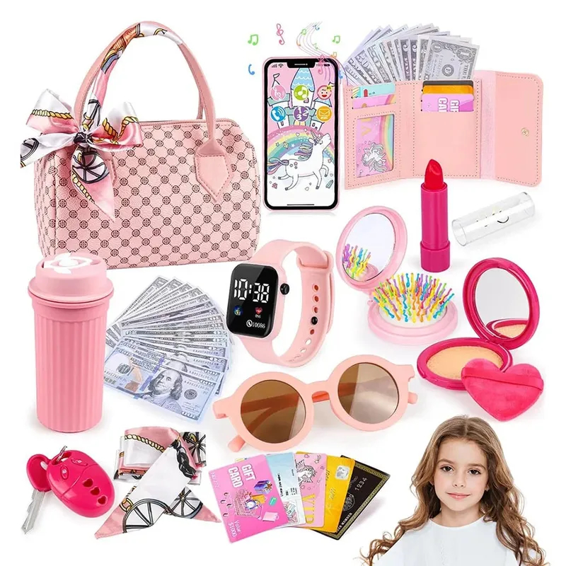 Monedero de juego para niñas pequeñas, monedero para juego de imitación para teléfono móvil/maquillaje/llaves, bolso de maquillaje de princesa para niñas, regalo de cumpleaños y Navidad — image 4