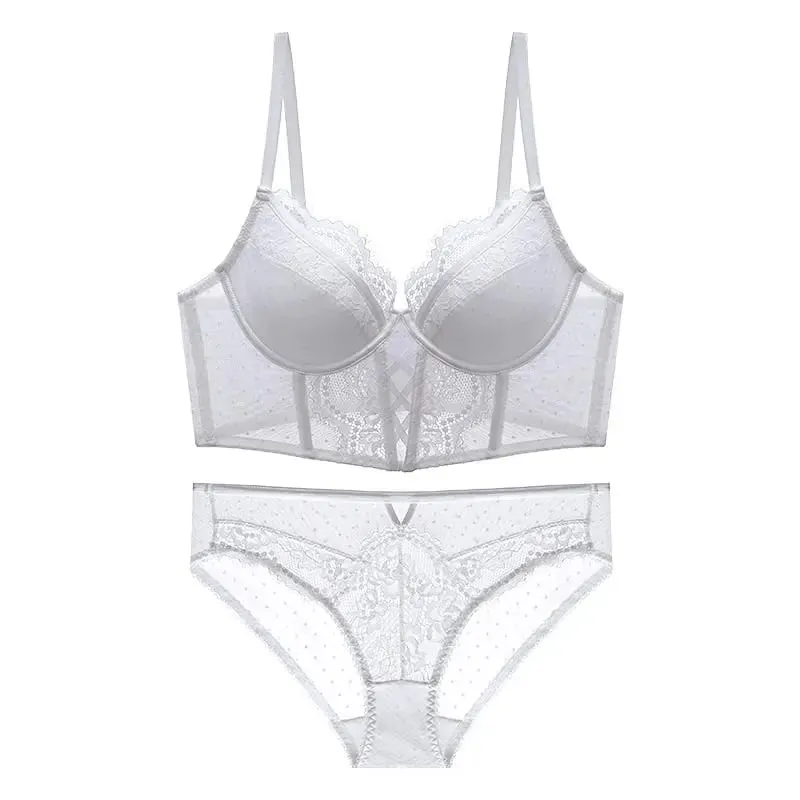 French Lace Push Up Lingerie Set Damen Thin Underwire Bra Sheer Mesh Ruched Chemise Soft Petite Small Bust Ladies S-XL — image 4
