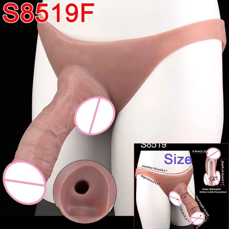 Male Strap-On Long Hollow Dildo Ultra Realistic Penis Extend Sleeve Pants насадка на член Male Cock Cover Sex Toys