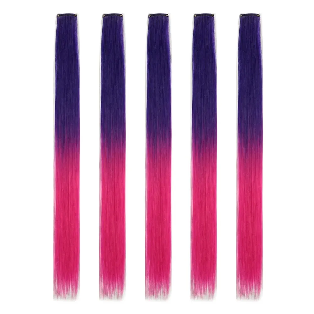 5PCS/set Clip in Hair Extensions Synthetic Hairpieces Colored Party Highlights for Girls 18 inches Multi-colors Straight Hair — image 13