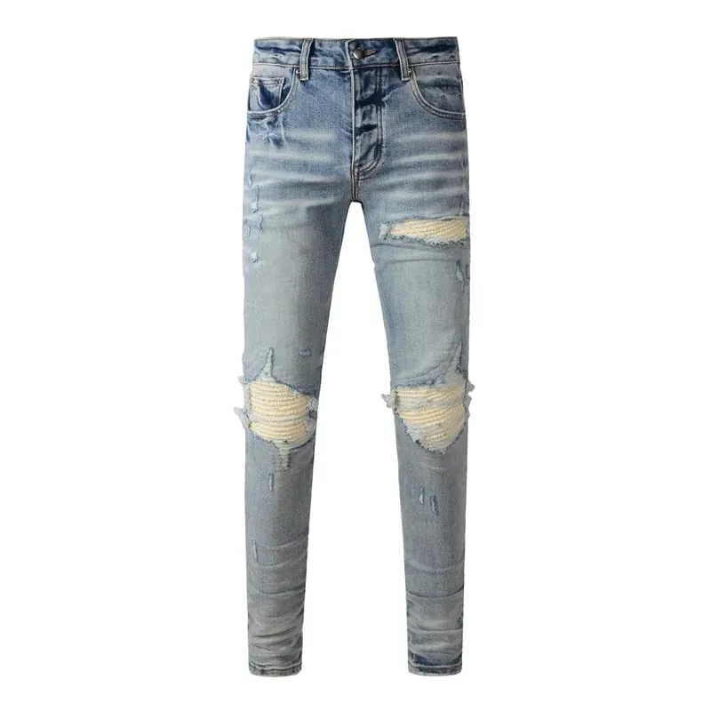 Fashion Americans Brands Men's Jeans Luxury Streetwear Holes Long Trousers Quality Male Stretch Slim Pants Skinny Trousers — image 8
