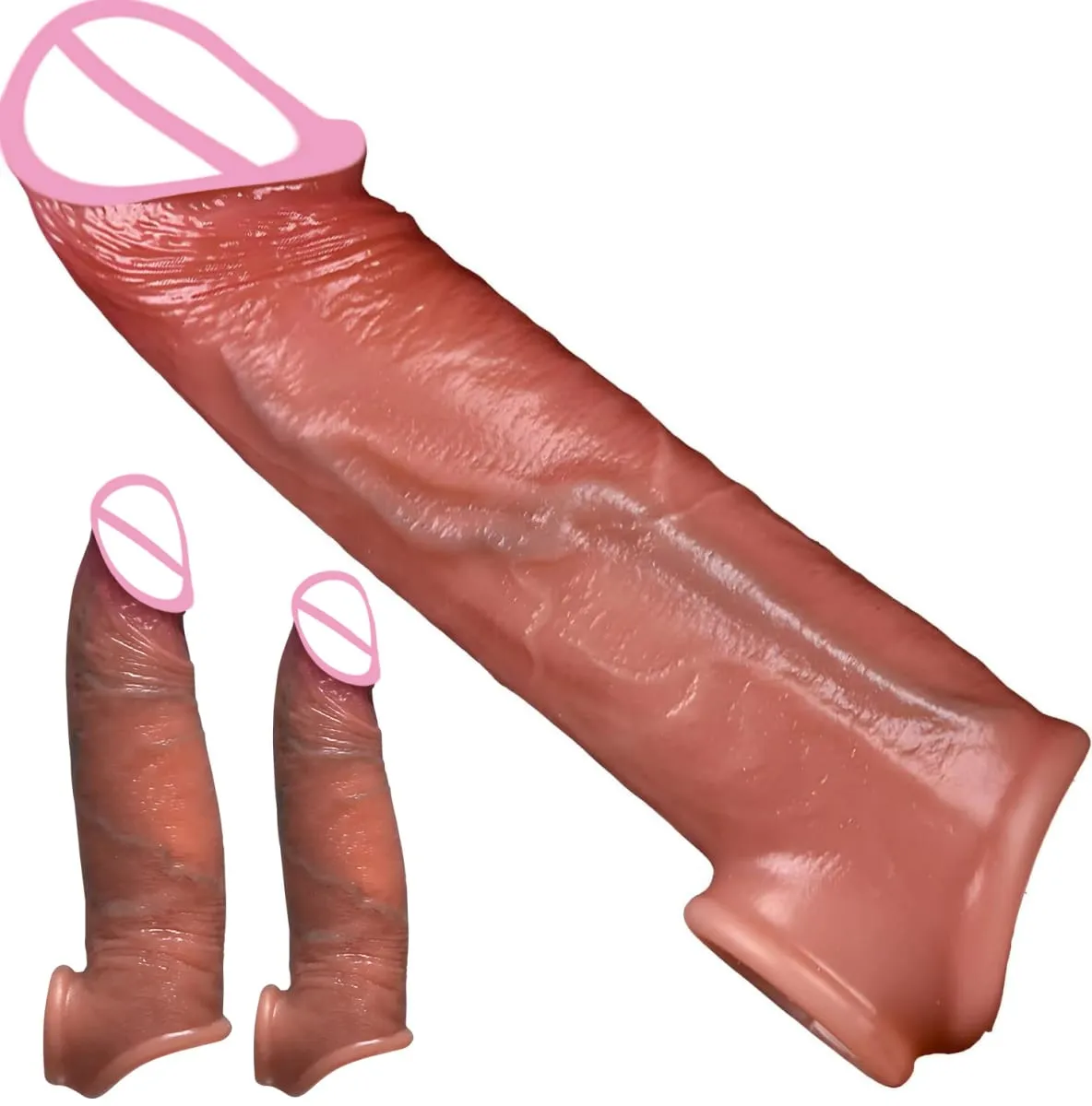 Preservativo realista de pênis de 8 polegadas, brinquedos sexuais para homens, preservativo de silicone reutilizável, extensor de pênis, casais masculinos, brinquedos adultos — image 1