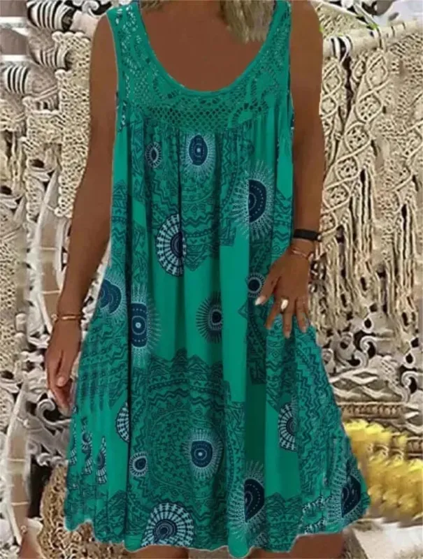 Dam S-5XL storlek Digitaltryckt off shoulder sexig camisole löst sittande klänning spets fritidsklänning sommarklänning — image 7